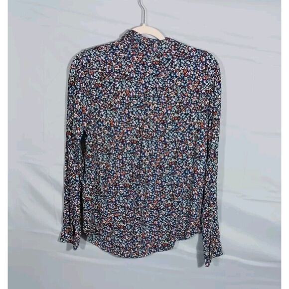 SO Women's Medium Blue Floral Button Up Long Sleeve Shirt 100% Rayon Super Soft - Picture 3 of 7